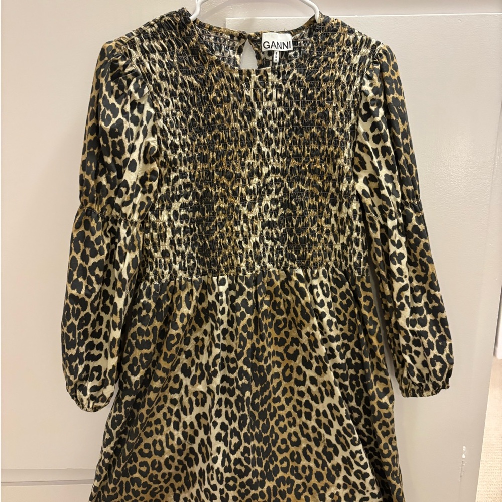 Ganni Animal Print Smocked dress